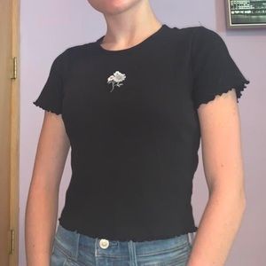 flower embroidered lettuce trim baby tee